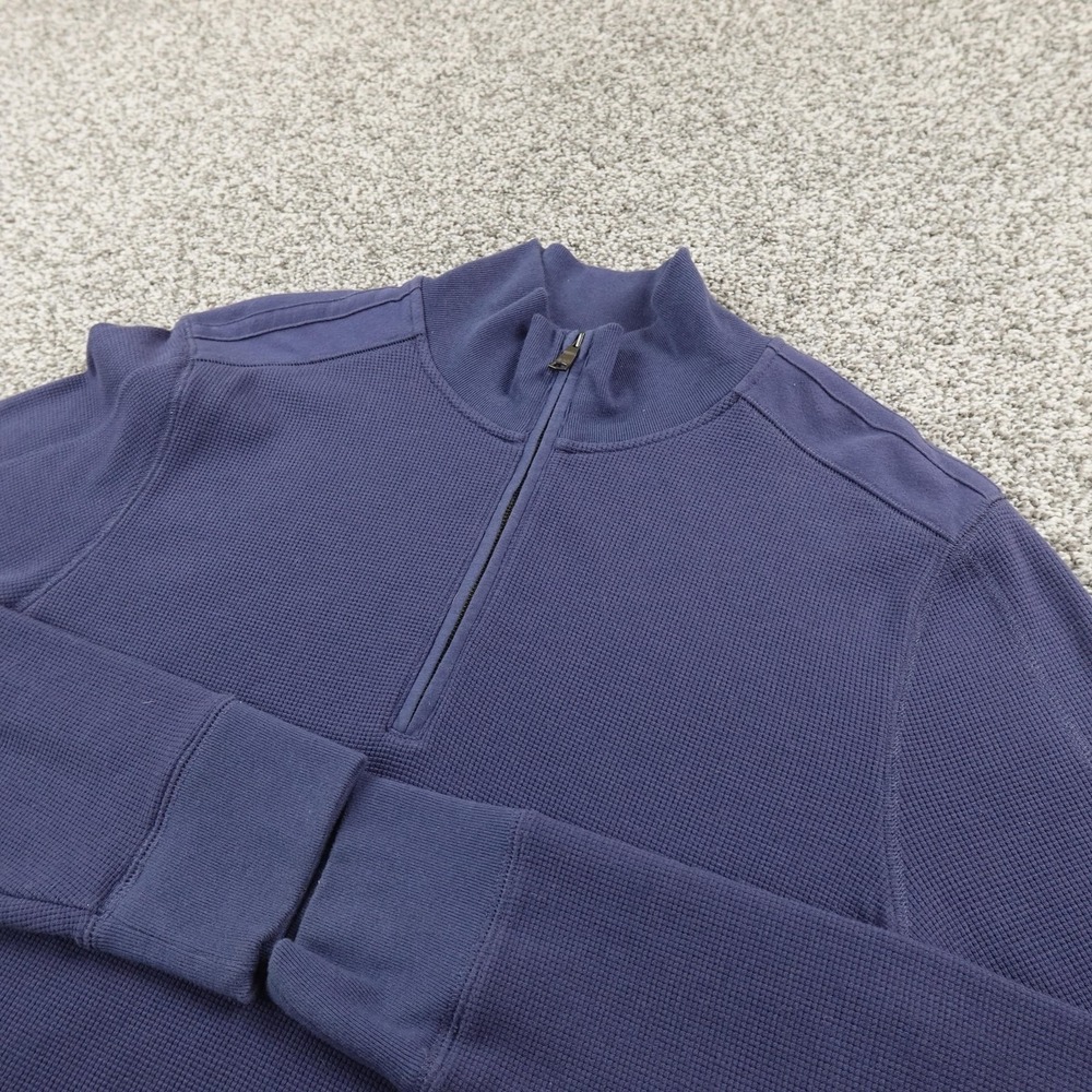 Banana Republic Sweater Mens M Blue Waffle Knit 1/4 Zip Mock Neck Pullover Top
